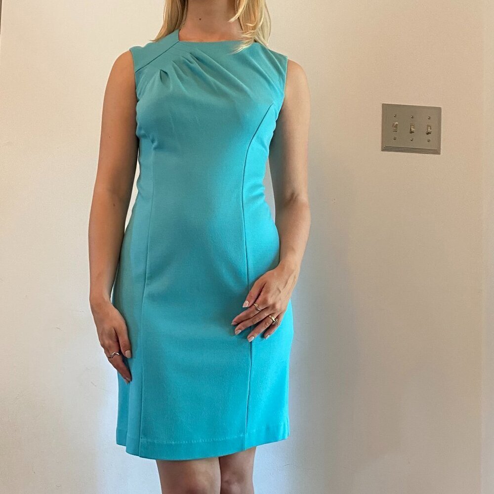 Carmen Marc Valvo aqua sleeveless dress Womens 4 Bodycon luxury sheath classic